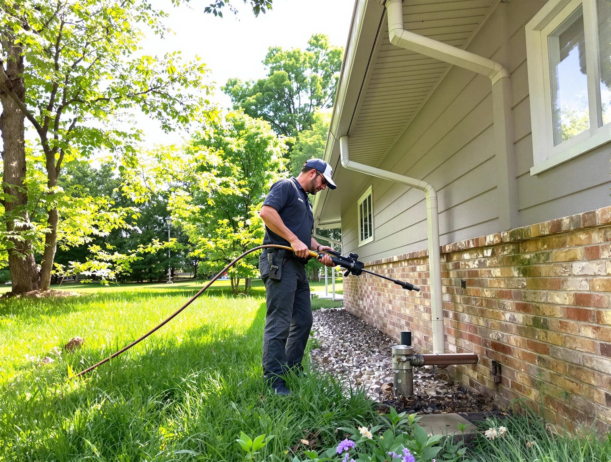 Avon Lake Roofing Company removing debris from a downspout in Avon Lake, OH