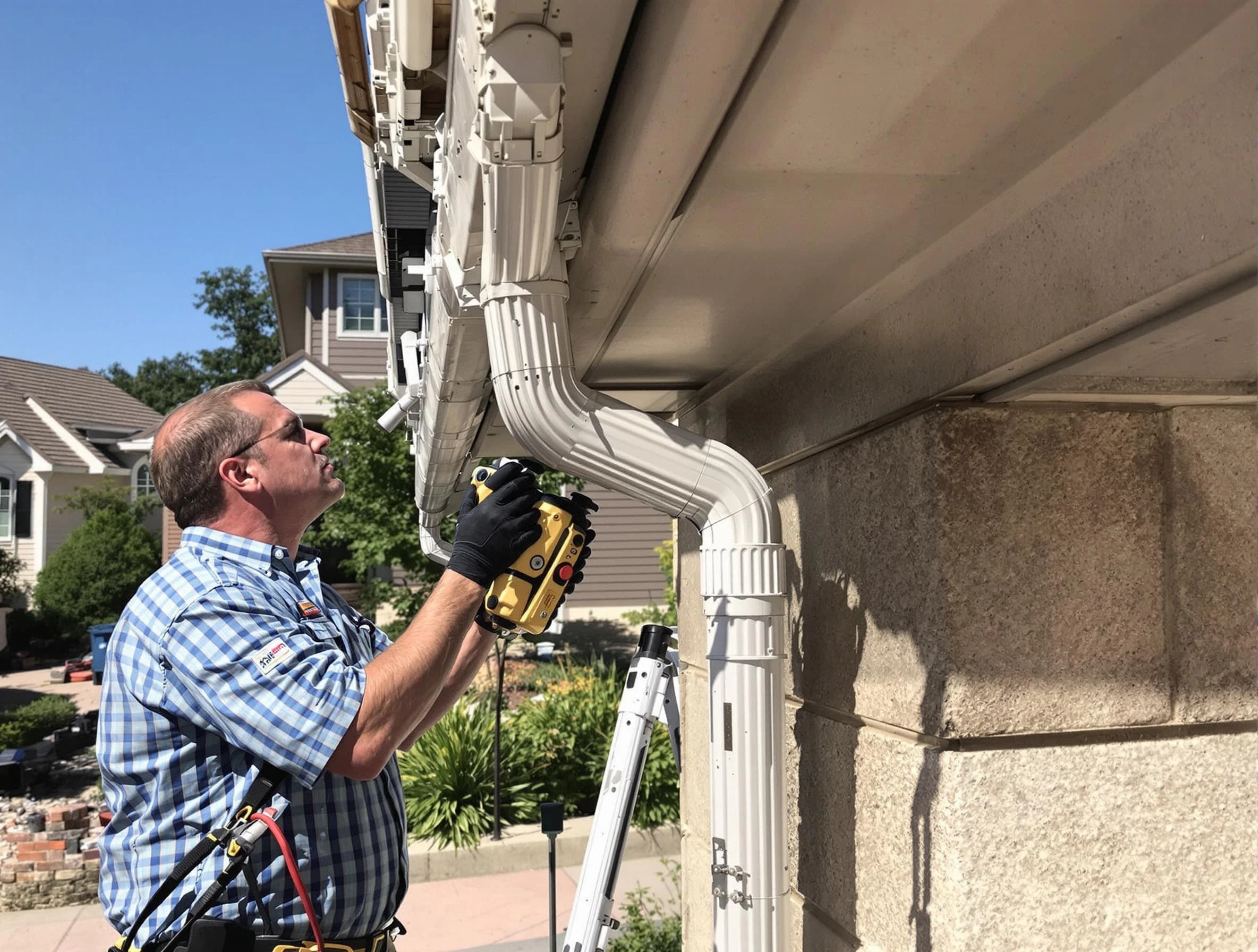 Close-up of a restored downspout system by Avon Lake Roofing Company in Avon Lake, OH