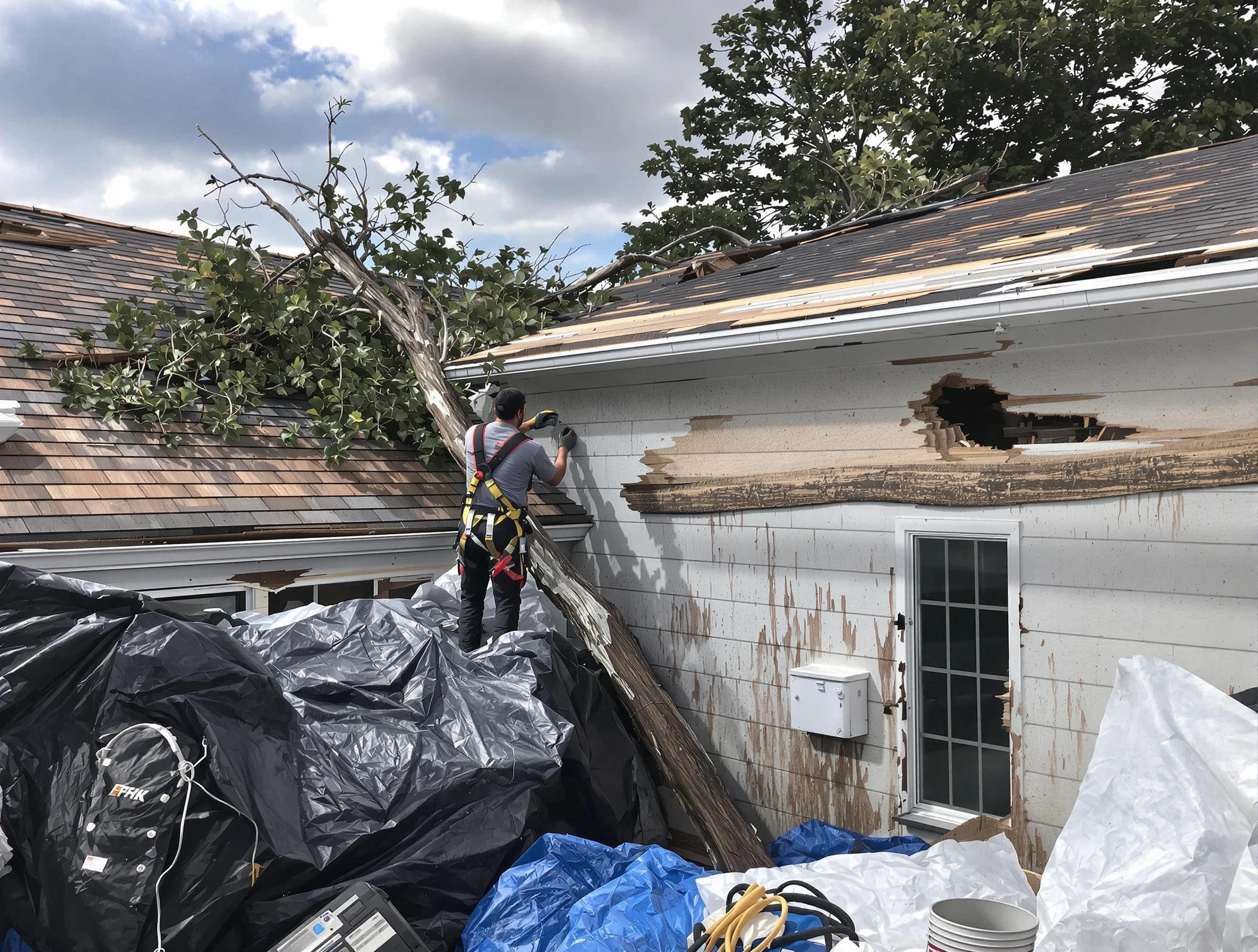 Avon Lake Roofing Company technicians handling urgent roof damage in Avon Lake, OH