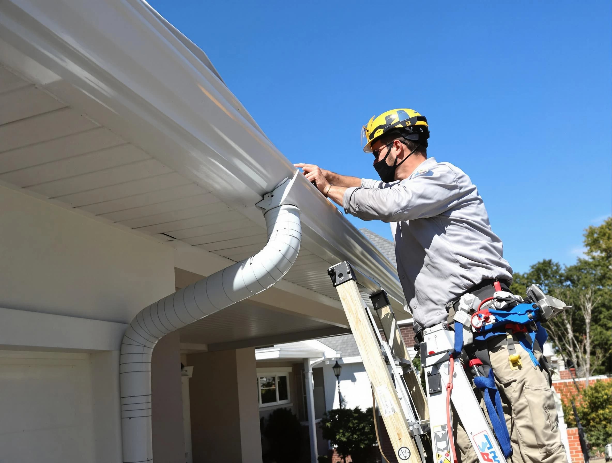 Close-up on a freshly sealed gutter joint by Avon Lake Roofing Company in Avon Lake, OH