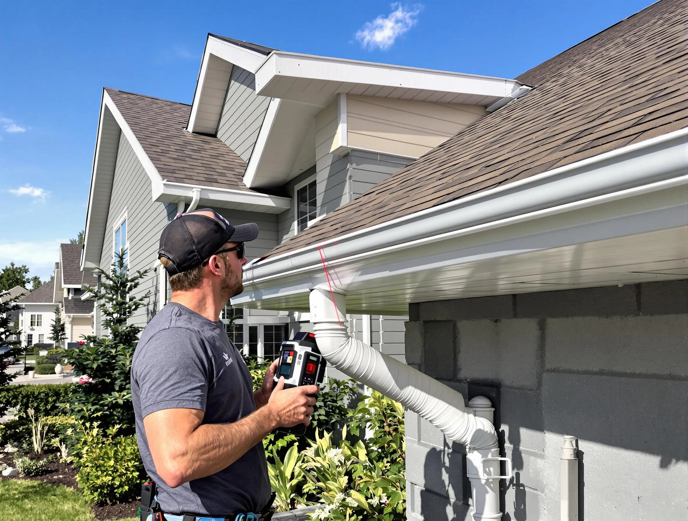 Avon Lake Roofing Company installing seamless gutters in Avon Lake, OH